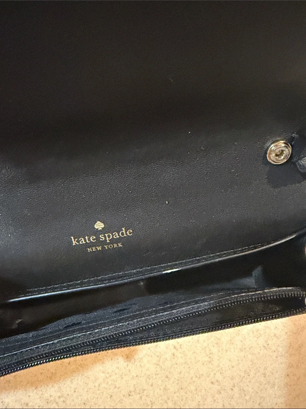Kate Spade Black Crossbody Wallet (missing strap)- Gold Logo